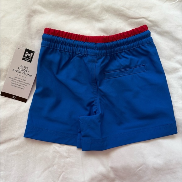 Vibrant Blue Kids Swim Trunks with Red Accent - Picture 5 of 9